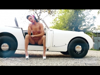 hot brunette in a retro car (playboy, erotica, naked, boobs, ass)